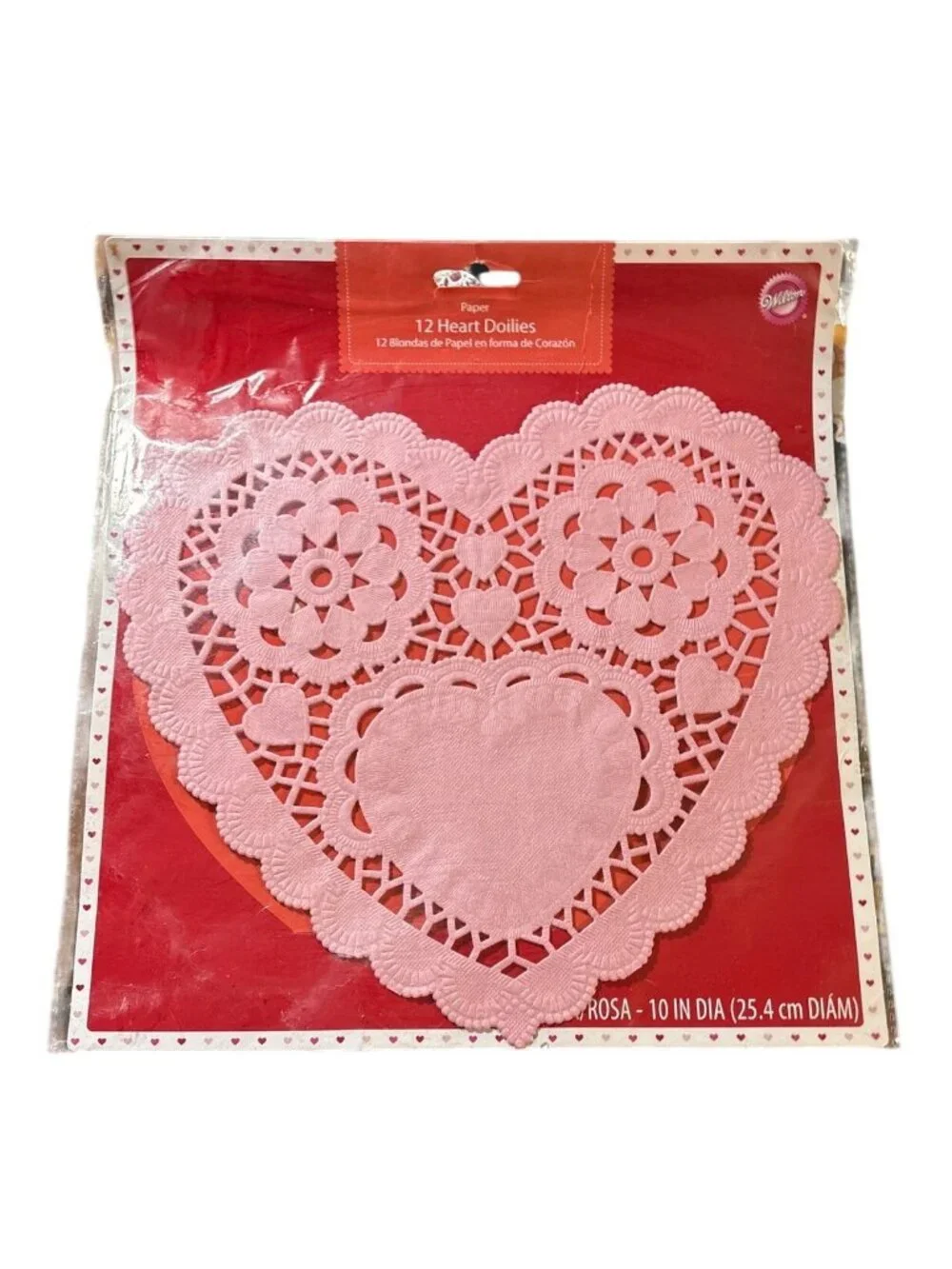 Wilton Paper Heart Lace Doilies 12-Pack Pink 10-Inch For Baking Crafts 21041085